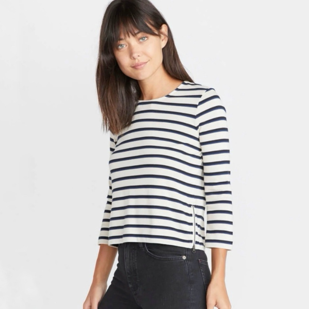 Marine Layer Navy and White Striped Top